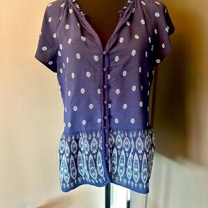 Ann Taylor Loft Geo Ruffle PeplumTop Size M
